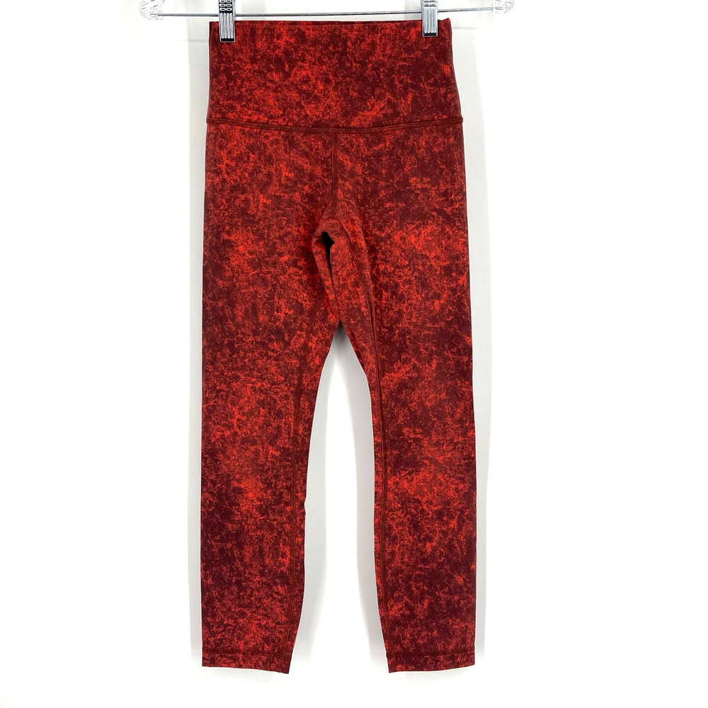 Lululemon Wunder Train High Rise‎ Tight 23" Denim Wash Print Autumn Red Black 4